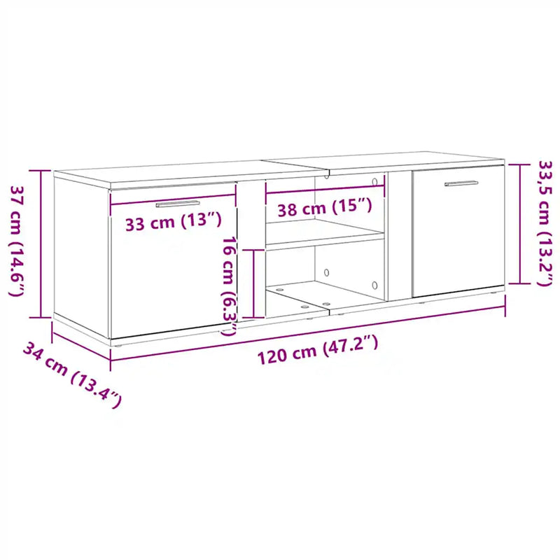 TV Cabinet White 120x34x37 cm Engineered Wood