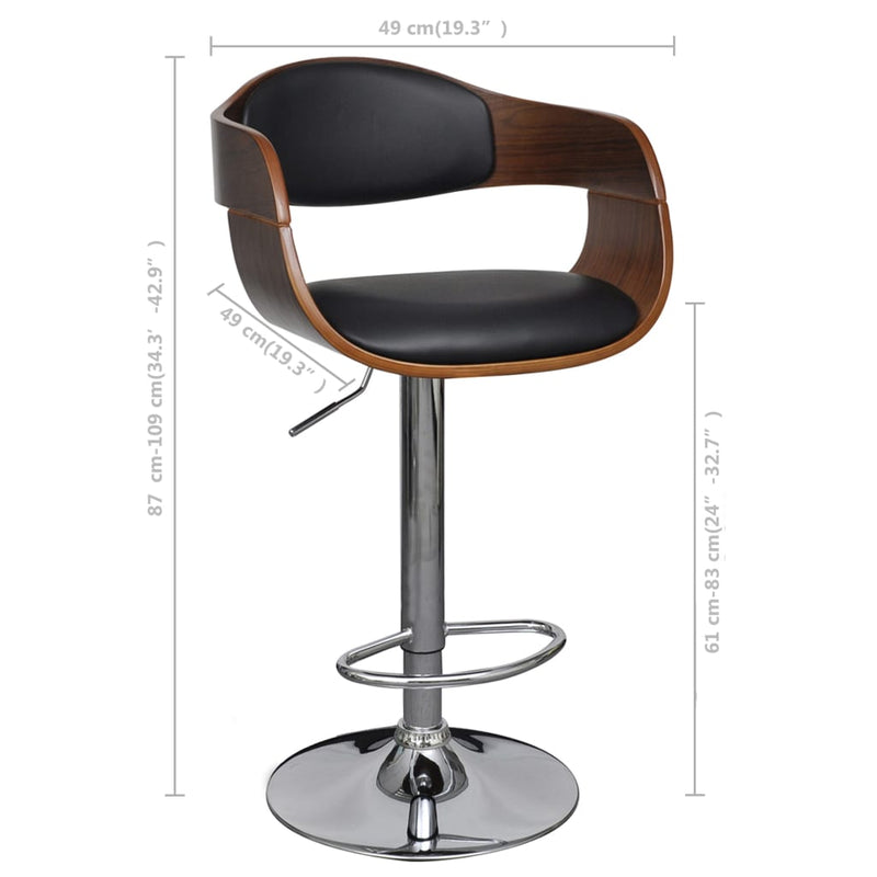vidaXL Bar Stools 2 pcs Black Bent Wood and Faux Leather