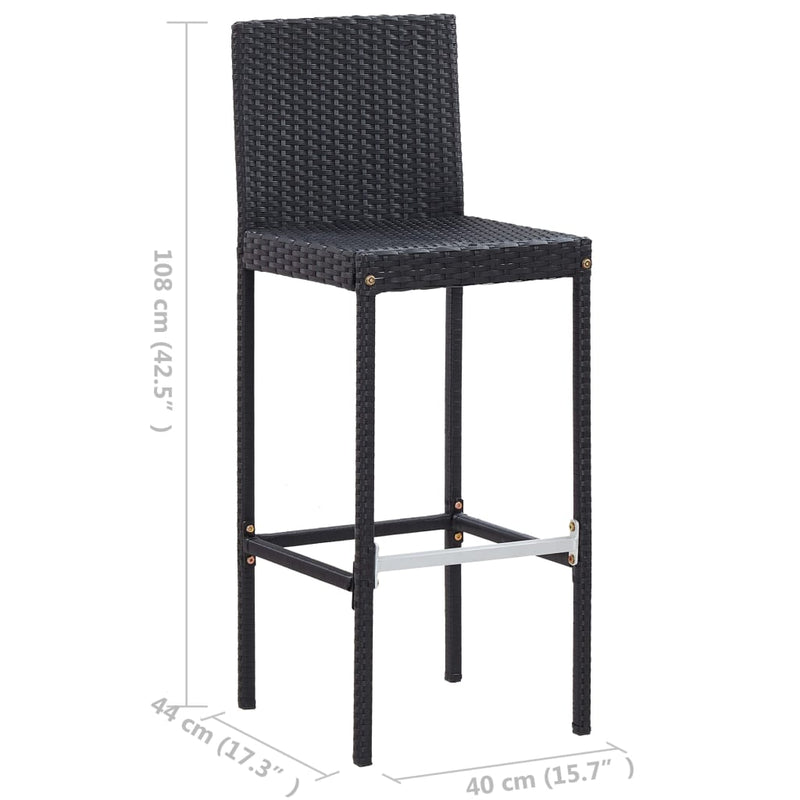 vidaXL 7 Piece Outdoor Bar Set with Cushions Poly Rattan Black