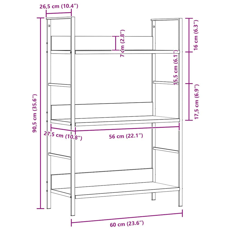 vidaXL 3-Layer Book Shelf Oak 60x27.6x90.5 cm Engineered Wood