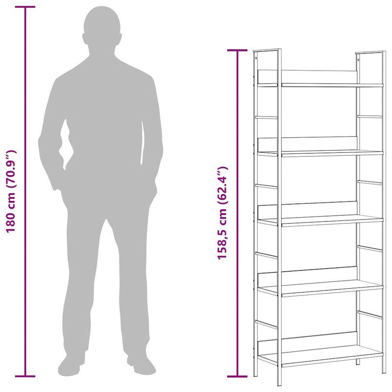 vidaXL 5-Layer Book Shelf Oak 60x27.6x158.5 cm Engineered Wood