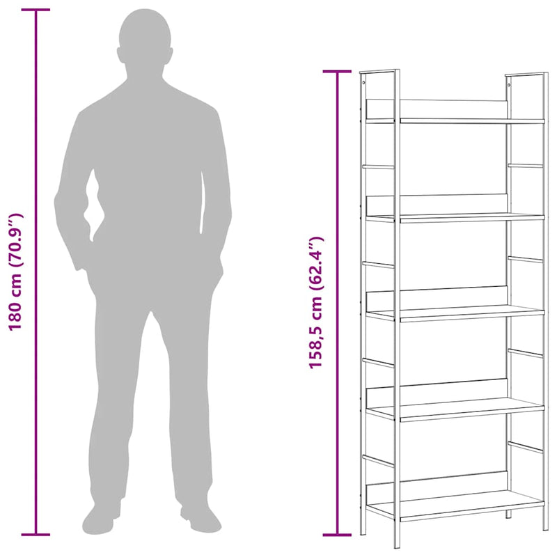 vidaXL 5-Layer Book Shelf Oak 60x27.6x158.5 cm Engineered Wood