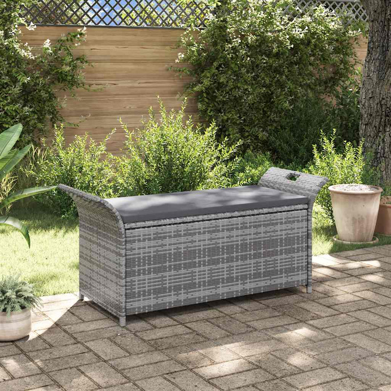 vidaXL Storage Bench with Cushion Grey 138 cm Poly Rattan