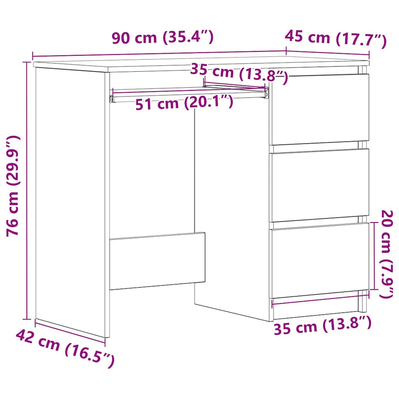 vidaXL Desk Sonoma Oak 90x45x76 cm Engineered Wood