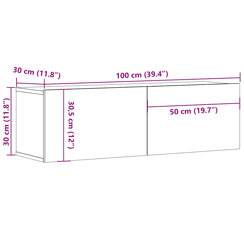 vidaXL TV Cabinet Sonoma Oak 100x30x30 cm Engineered Wood
