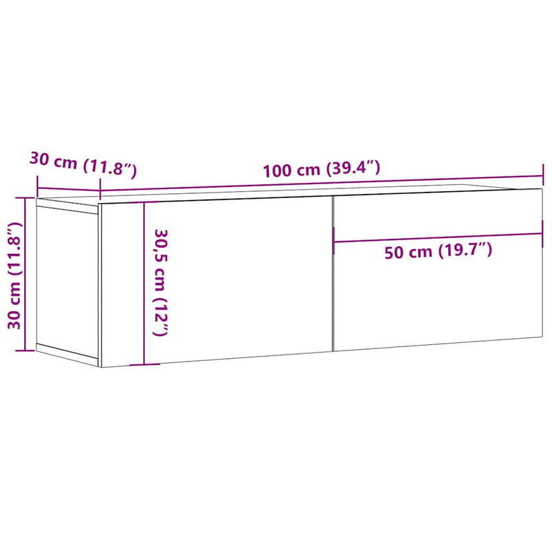 vidaXL TV Cabinet Concrete Grey 100x30x30 cm Engineered Wood