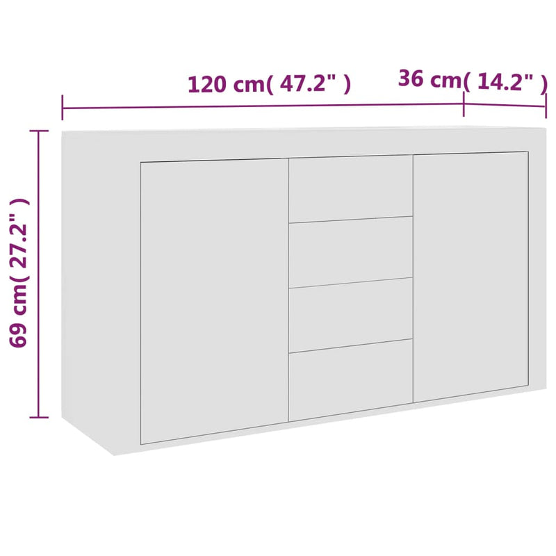 vidaXL Sideboard White 120x36x69 cm Engineered Wood