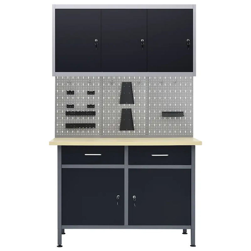 Workbench with Three Wall Panels and One Cabinet