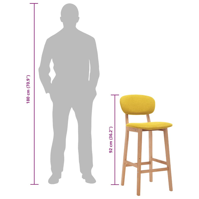vidaXL Bar Stools 2 pcs Mustard Yellow Fabric