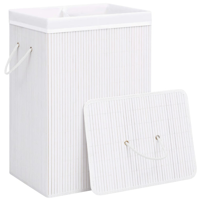 vidaXL Bamboo Laundry Basket with 2 Sections White 72 L