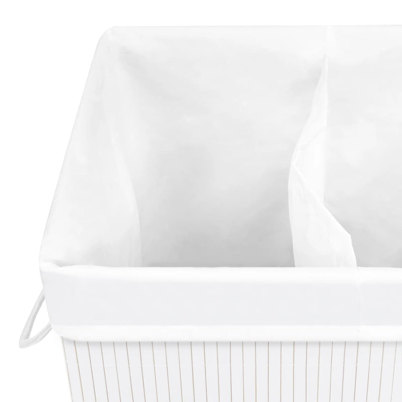 vidaXL Bamboo Laundry Basket with 2 Sections White 72 L