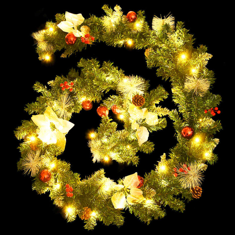 vidaXL Christmas Garland with LED Lights Green 2.7 m PVC