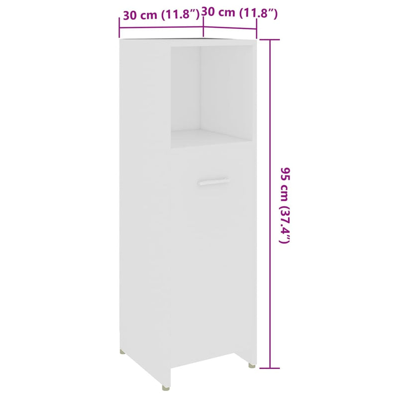 Bathroom Cabinet White 30x30x95 cm Engineered Wood