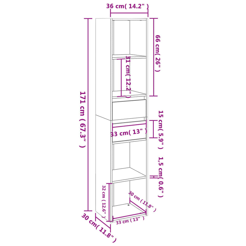 vidaXL Book Cabinet White 36x30x171 cm Engineered Wood