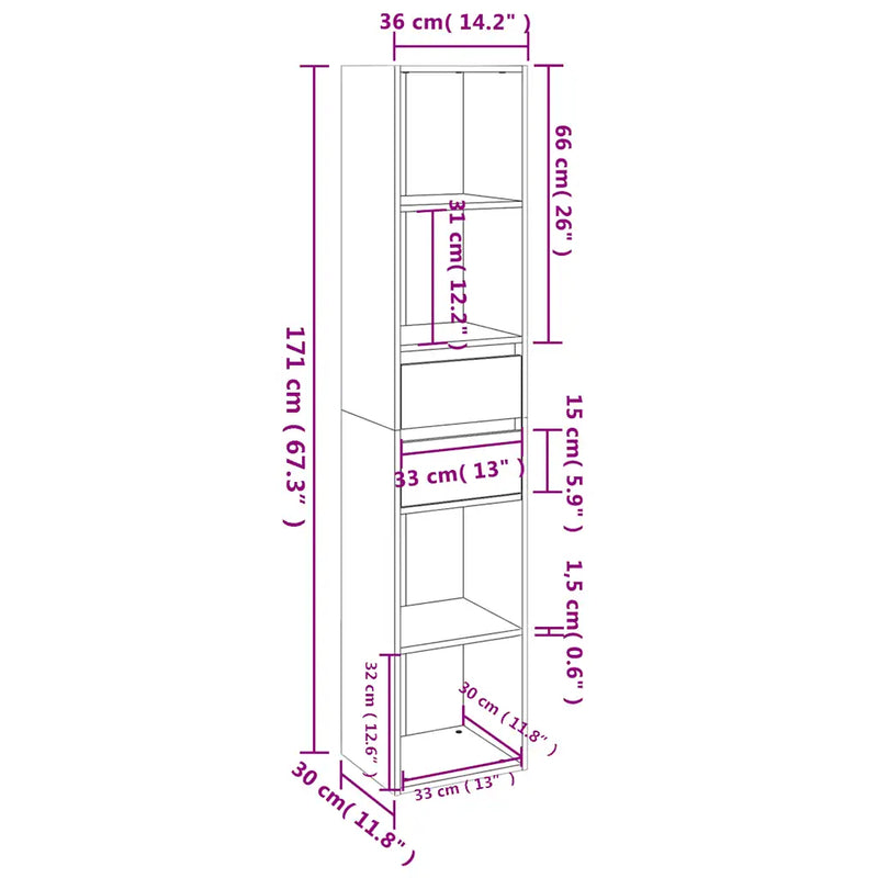 Book Cabinet White 36x30x171 cm Engineered Wood