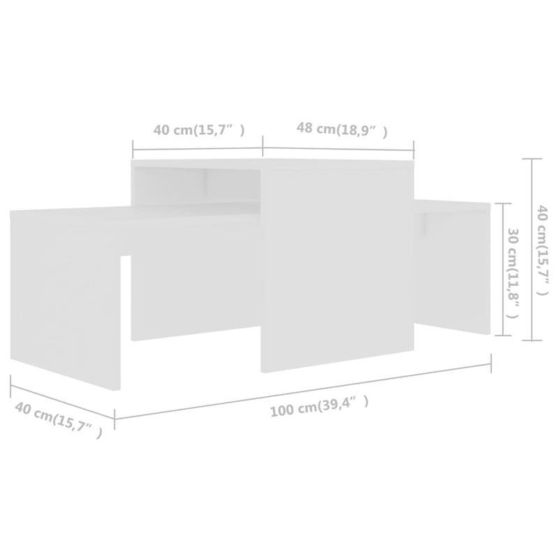 vidaXL Coffee Table Set White 100x48x40 cm Engineered Wood