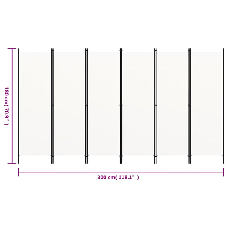 vidaXL 6-Panel Room Divider White 300x180 cm
