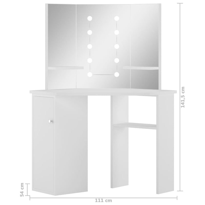 vidaXL Corner Dressing Table Make-up Table with LED Light White