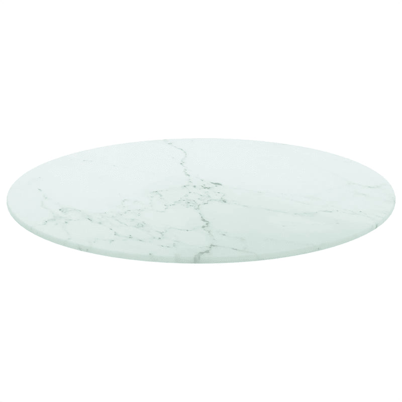 Table Top White ��50x0.8 cm Tempered Glass with Marble Design