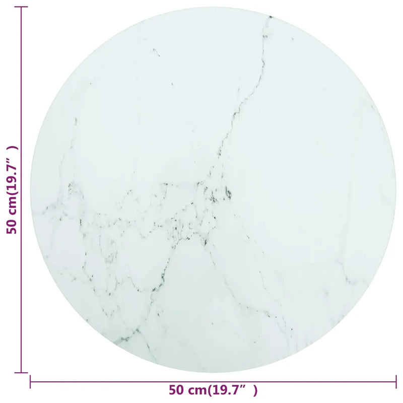 Table Top White ��50x0.8 cm Tempered Glass with Marble Design