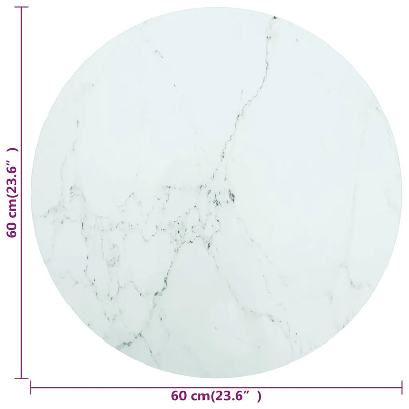 Table Top White ��60x0.8 cm Tempered Glass with Marble Design
