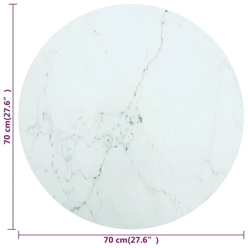 Table Top White ��70x0.8 cm Tempered Glass with Marble Design
