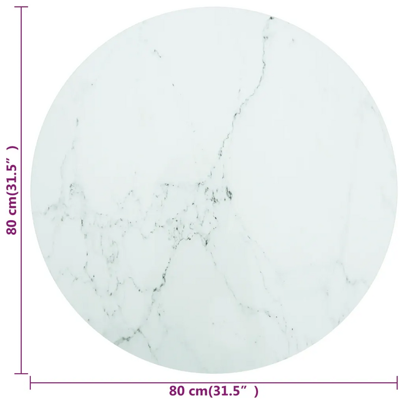 Table Top White ��80x1 cm Tempered Glass with Marble Design