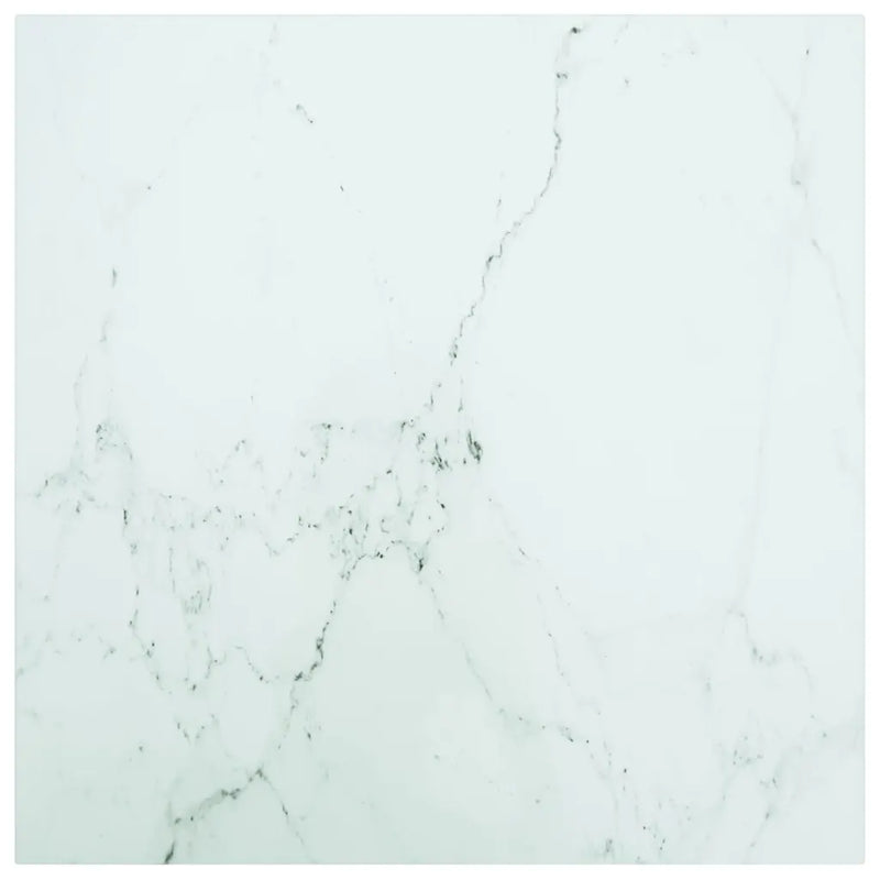 Table Top White 60x60 cm 6 mm Tempered Glass with Marble Design