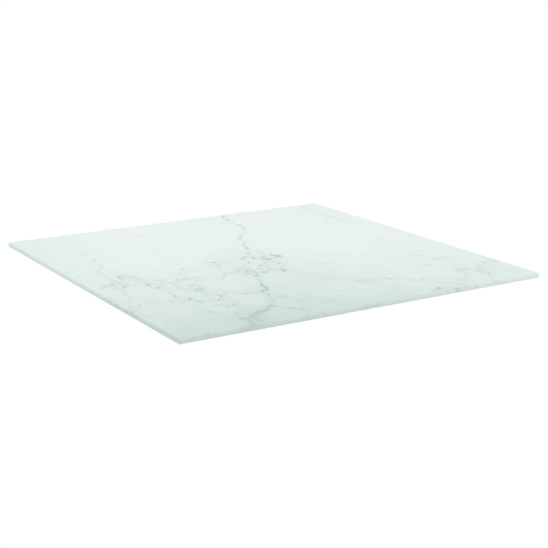 Table Top White 60x60 cm 6 mm Tempered Glass with Marble Design