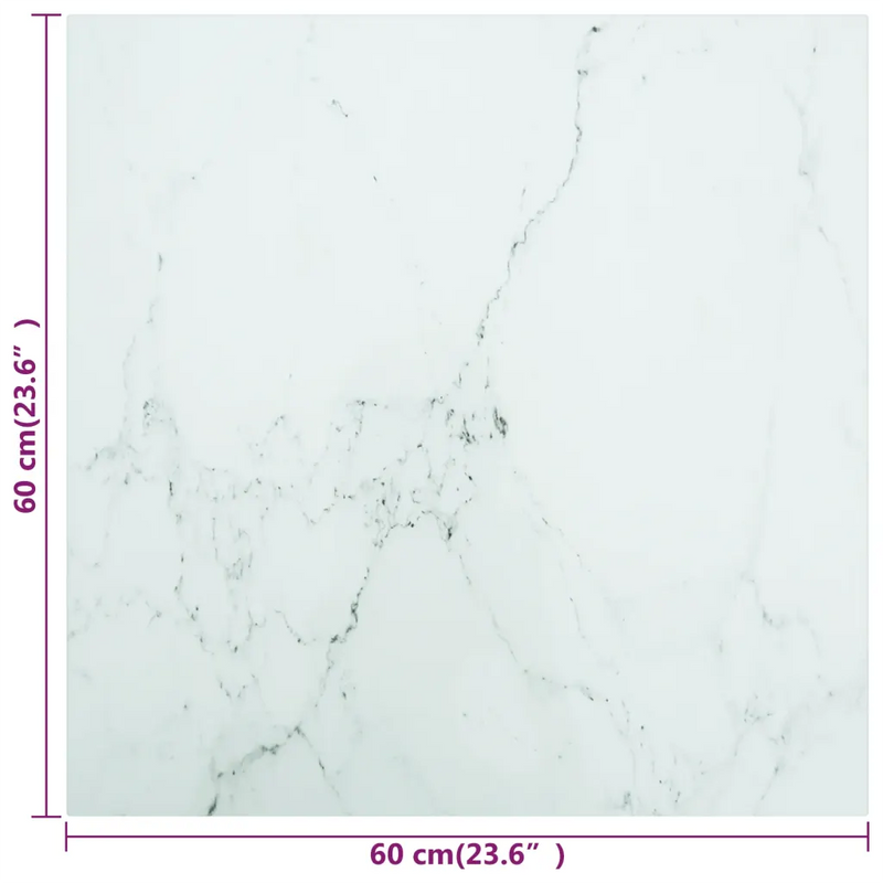 Table Top White 60x60 cm 6 mm Tempered Glass with Marble Design