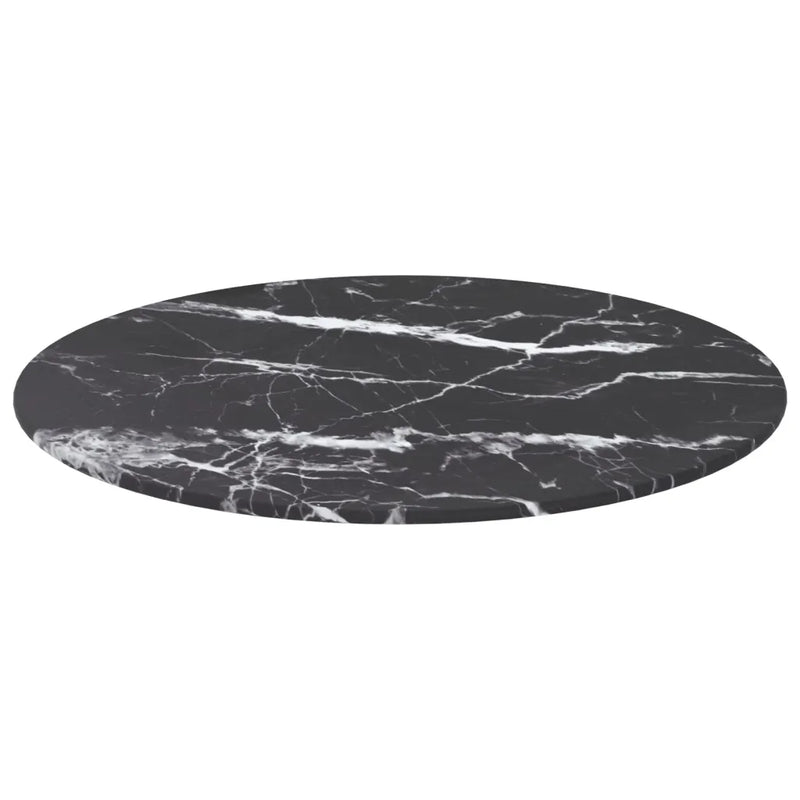 Table Top Black ��50x0.8 cm Tempered Glass with Marble Design