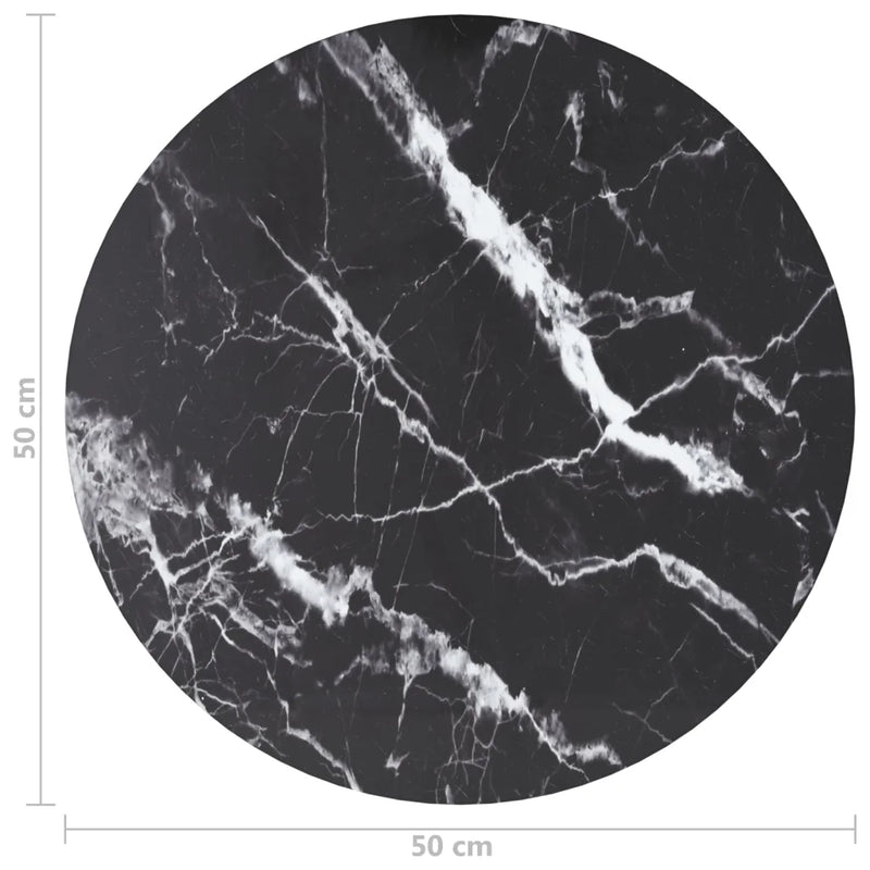 Table Top Black ��50x0.8 cm Tempered Glass with Marble Design