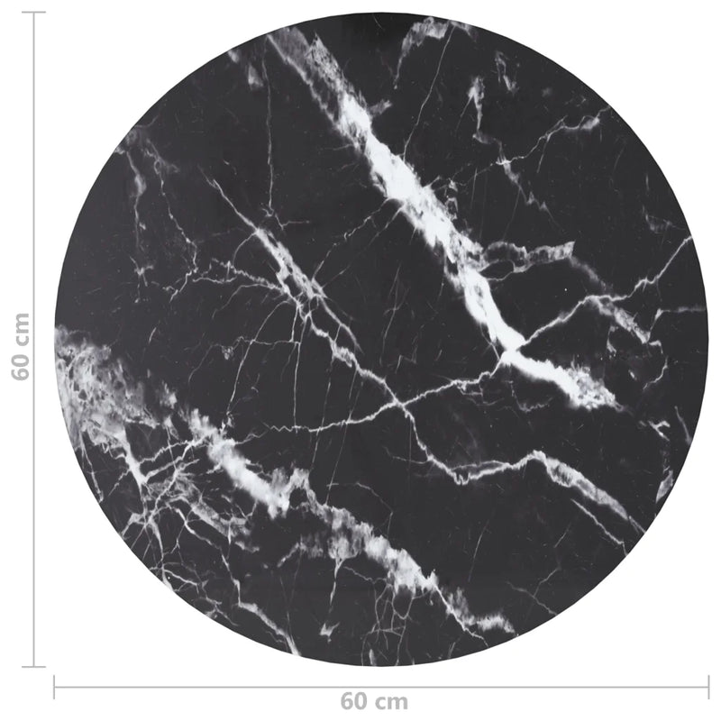 Table Top Black ��60x0.8 cm Tempered Glass with Marble Design
