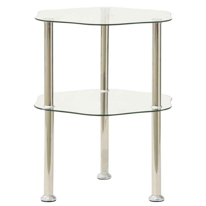 2-Tier Side Table Transparent 38x38x50 cm Tempered Glass