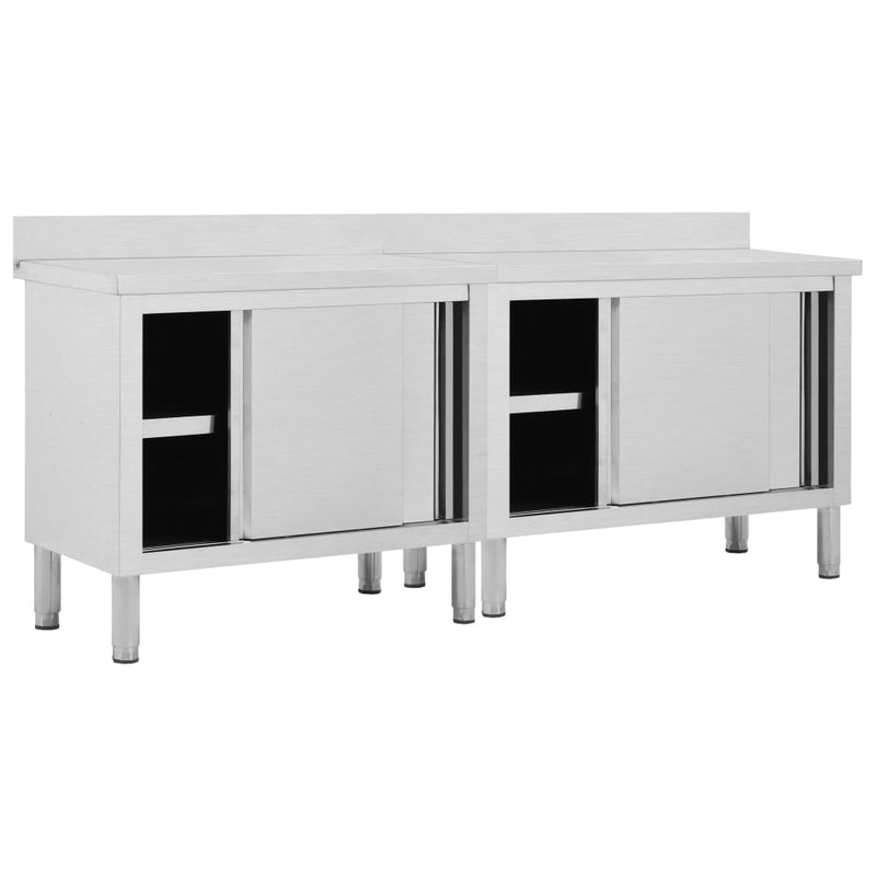 vidaXL Work Tables with Sliding Doors 2pcs 200x50x(95-97)cm Stainless Steel