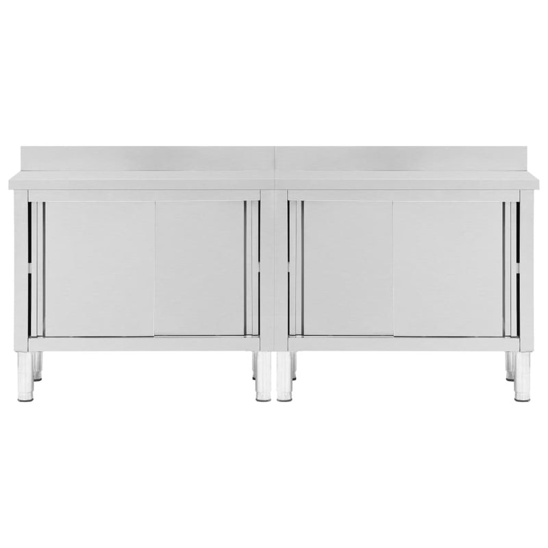 vidaXL Work Tables with Sliding Doors 2pcs 200x50x(95-97)cm Stainless Steel