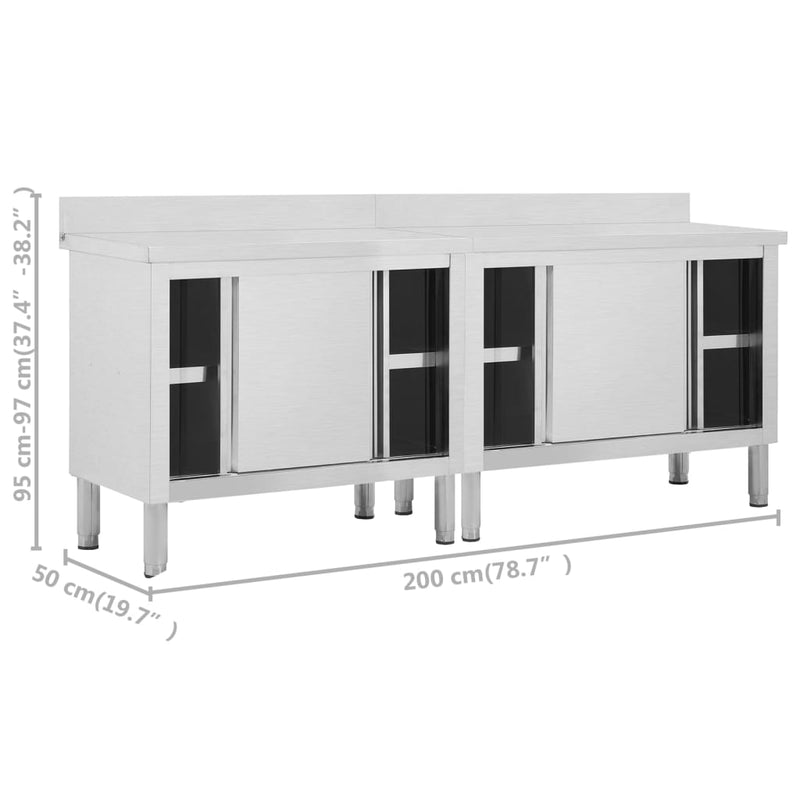 vidaXL Work Tables with Sliding Doors 2pcs 200x50x(95-97)cm Stainless Steel