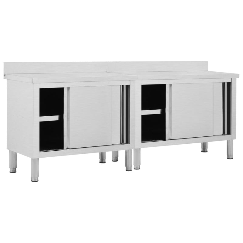 vidaXL Work Tables with Sliding Doors 2pcs 240x50x(95-97)cm Stainless Steel