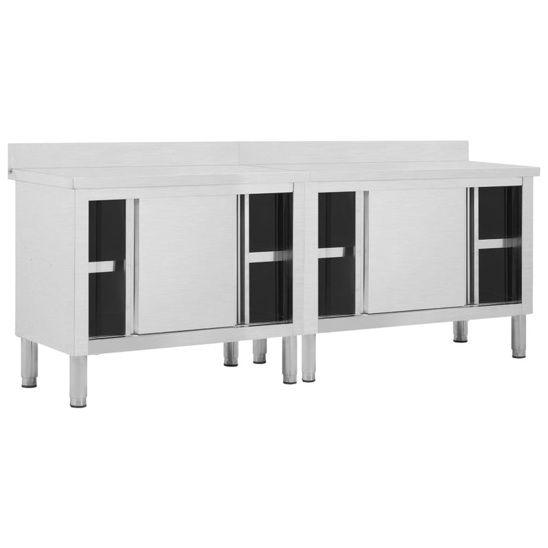 vidaXL Work Tables with Sliding Doors 2pcs 240x50x(95-97)cm Stainless Steel