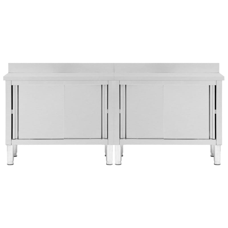vidaXL Work Tables with Sliding Doors 2pcs 240x50x(95-97)cm Stainless Steel