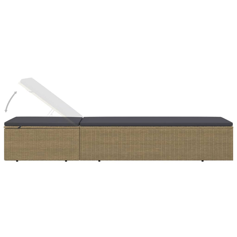 vidaXL Sunlounger Poly Rattan Brown and Dark Grey
