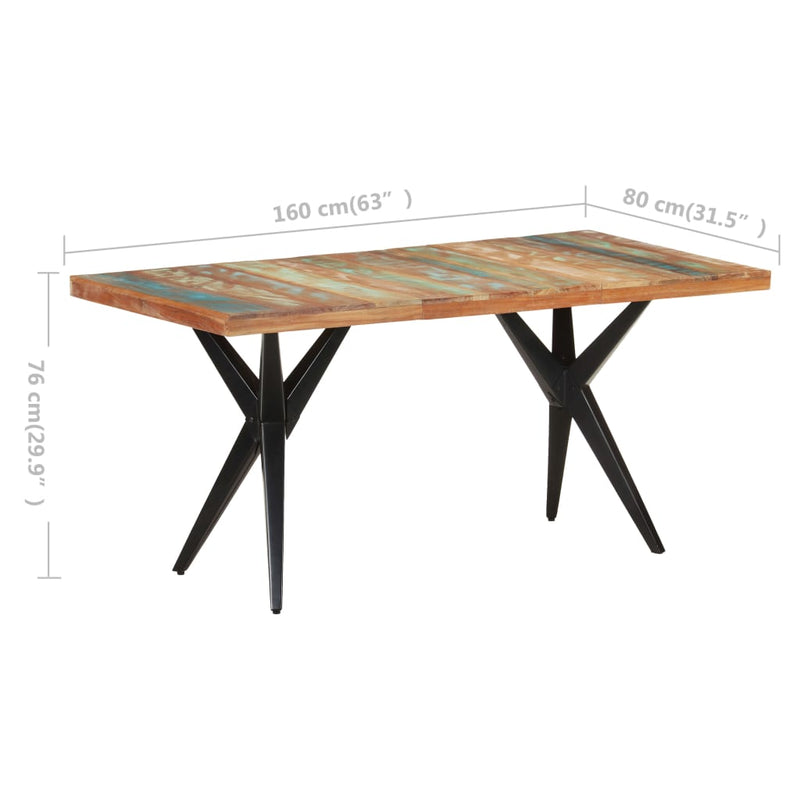 vidaXL Dining Table 160x80x76 cm Solid Reclaimed Wood