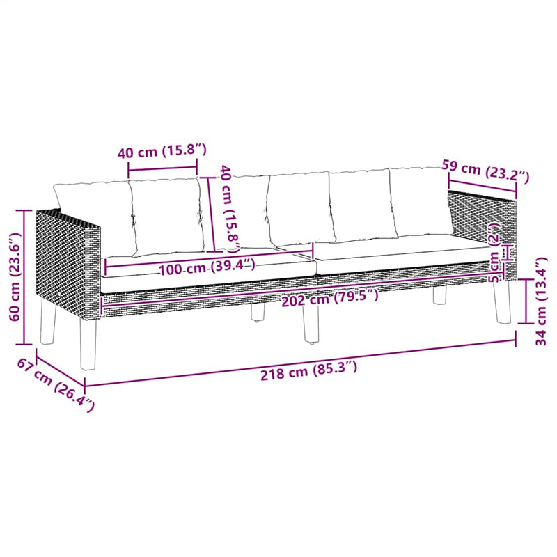 vidaXL 3-Seater Garden Sofa with Cushions Poly Rattan Beige
