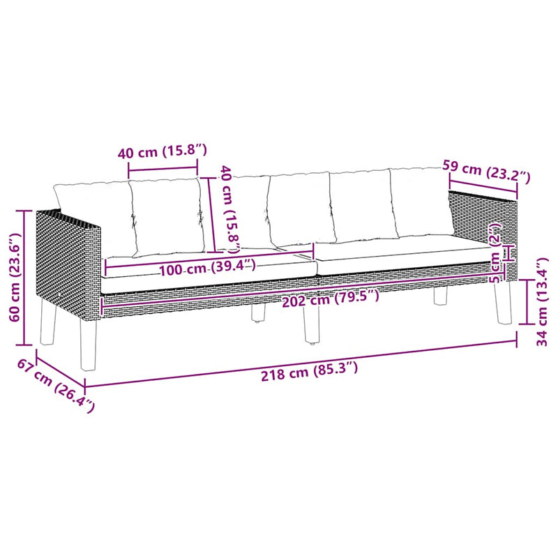 vidaXL 3-Seater Garden Sofa with Cushions Poly Rattan Black