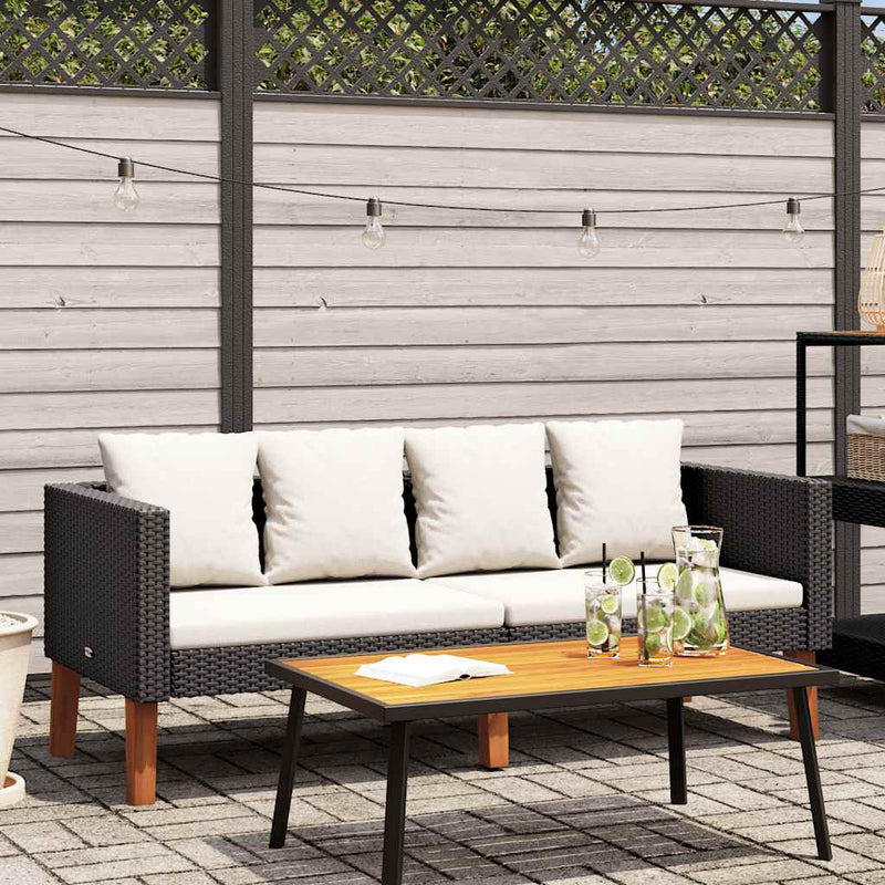 vidaXL 2-Seater Garden Sofa with Cushions Poly Rattan Black