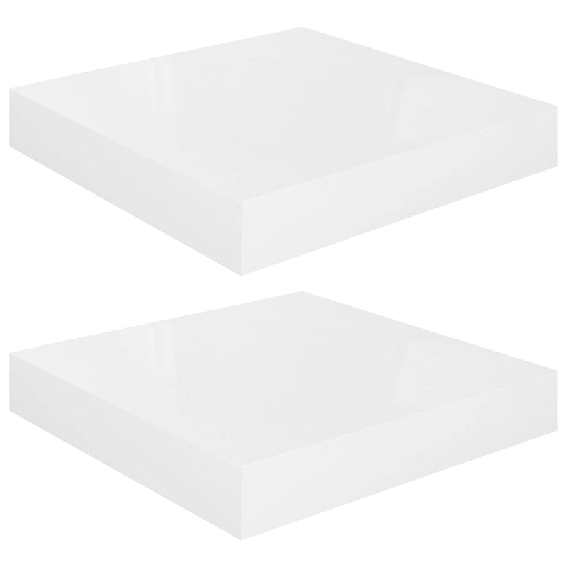 Floating Wall Shelves 2 pcs High Gloss White 23x23.5x3.8 cm MDF