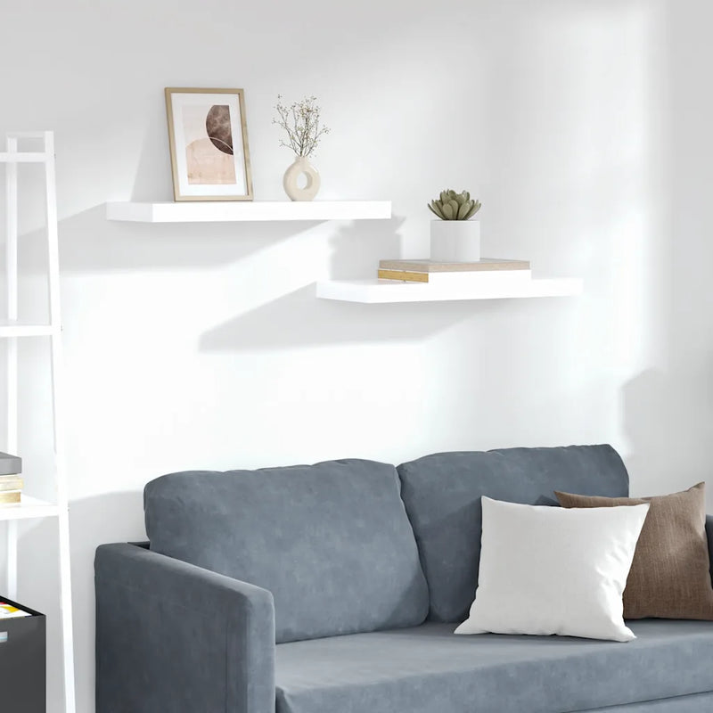 Floating Wall Shelves 2 pcs High Gloss White 60x23.5x3.8 cm MDF