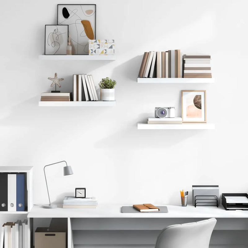 Floating Wall Shelves 4 pcs High Gloss White 60x23.5x3.8 cm MDF