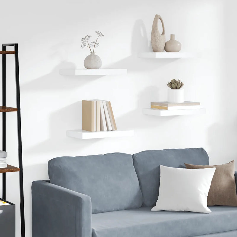 Floating Wall Shelves 4 pcs White 40x23x3.8 cm MDF