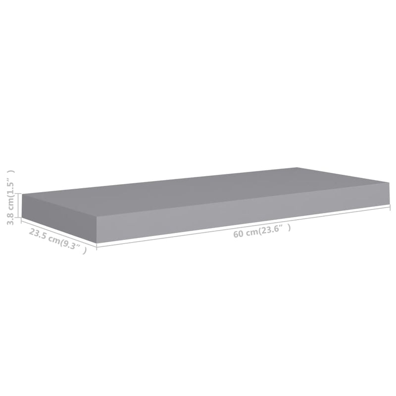 vidaXL Floating Wall Shelves 2 pcs Grey 60x23.5x3.8 cm MDF